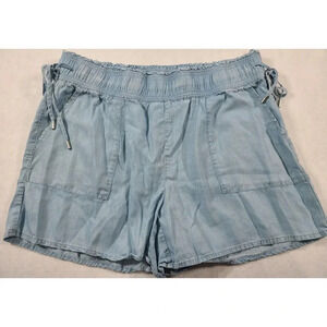 Witchery Chambray Shorts Women's Size 14 Blue Pockets Pull On Side Ties Boho